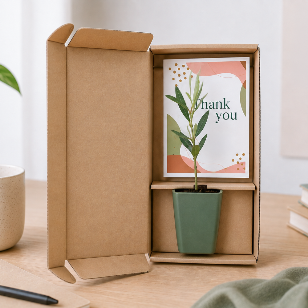 Boomgeschenken met groeipapier kaartje