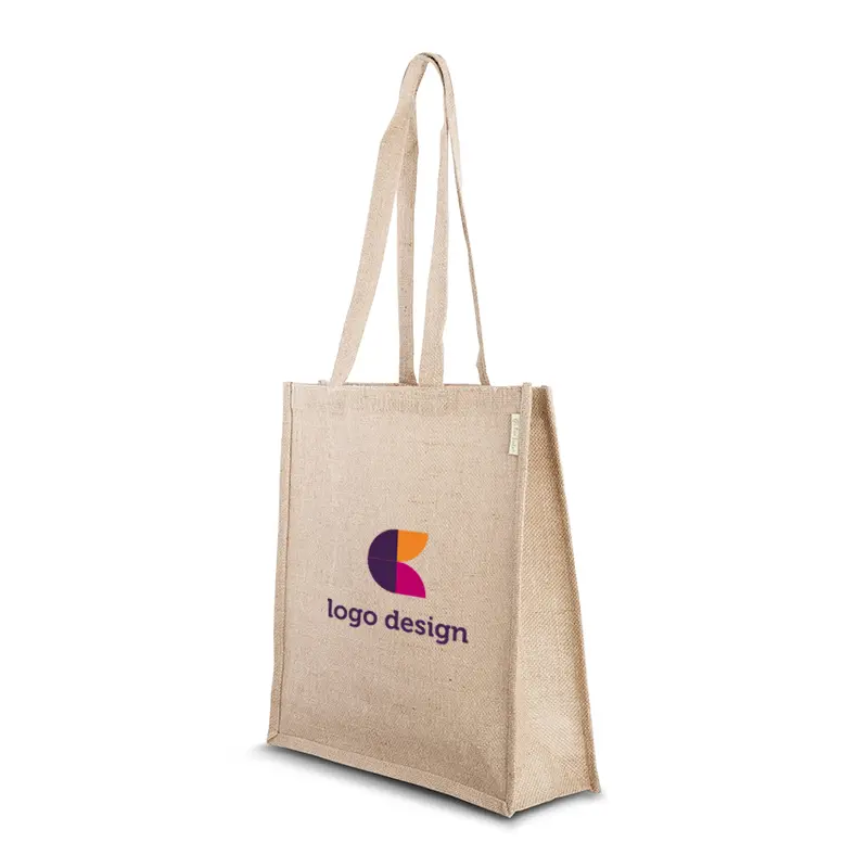 Jute schoudertas met lange hengsels voor boodschappen