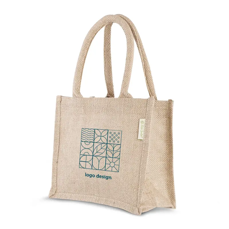 Klein jute tasje met lange hengsels als cadeauverpakking