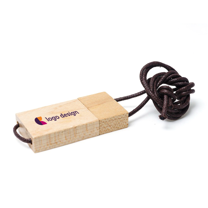 Houten USB-stick met touwtje