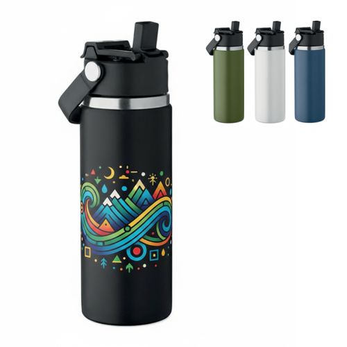 Dubbelwandige fles met rietje - Afbeelding 1